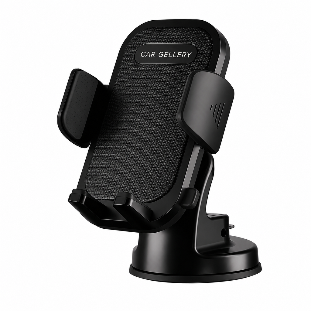 Clamp Car Phone Holder Stand with 360 Degree Rotation, Strong Grip, Suction Cup Mount, Single Hand Use, Shockproof Build, Mobile Stand for Car (Black)