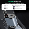 4 in 1 Fast USB C Car Charger 120W with Dual Retractable Cable Dual USB Ports, Voltage Display Car Charger
