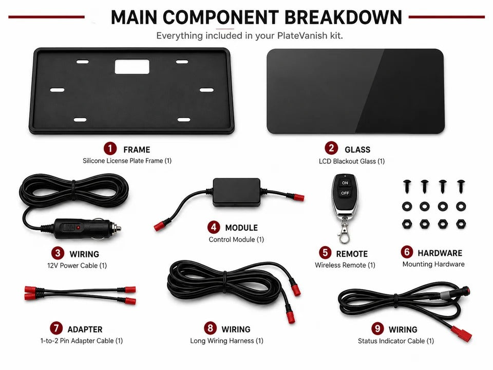 Stealth Blackout License Plate Cover – Remote Control Single Plate Kit