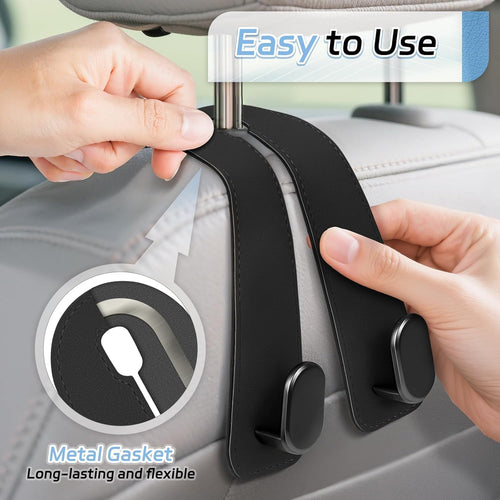 2 Pack Car Seat Headrest Double Hooks Leather Car Back Seat Headrest Hooks