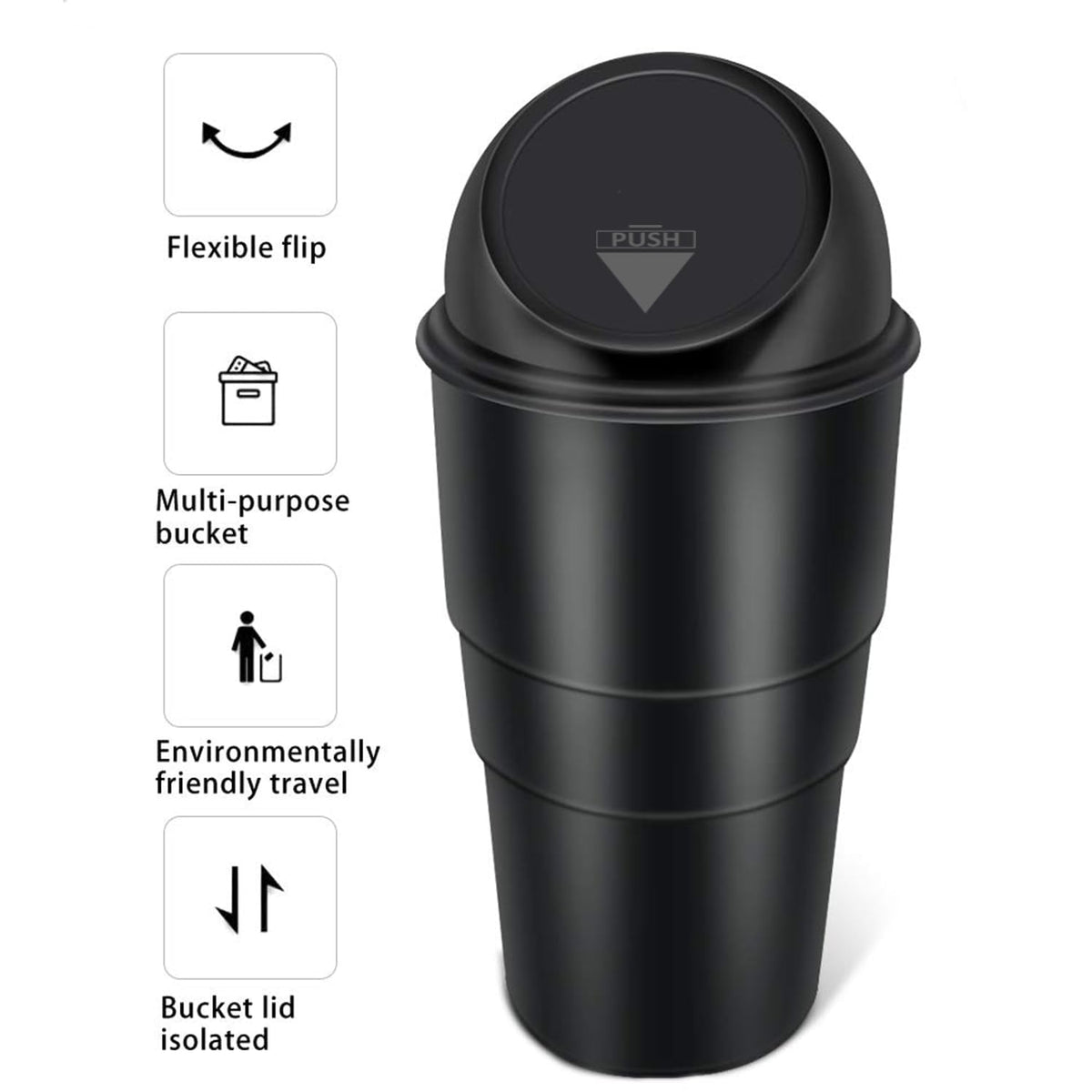 Car Dustbin 2 Pc – Bin for Car, Office, Home & Vehicle – Car Accessories, Portable Garbage Organizer with Lid, Small Trash Box for Table, Desk, Kitchen & Travel (Black)