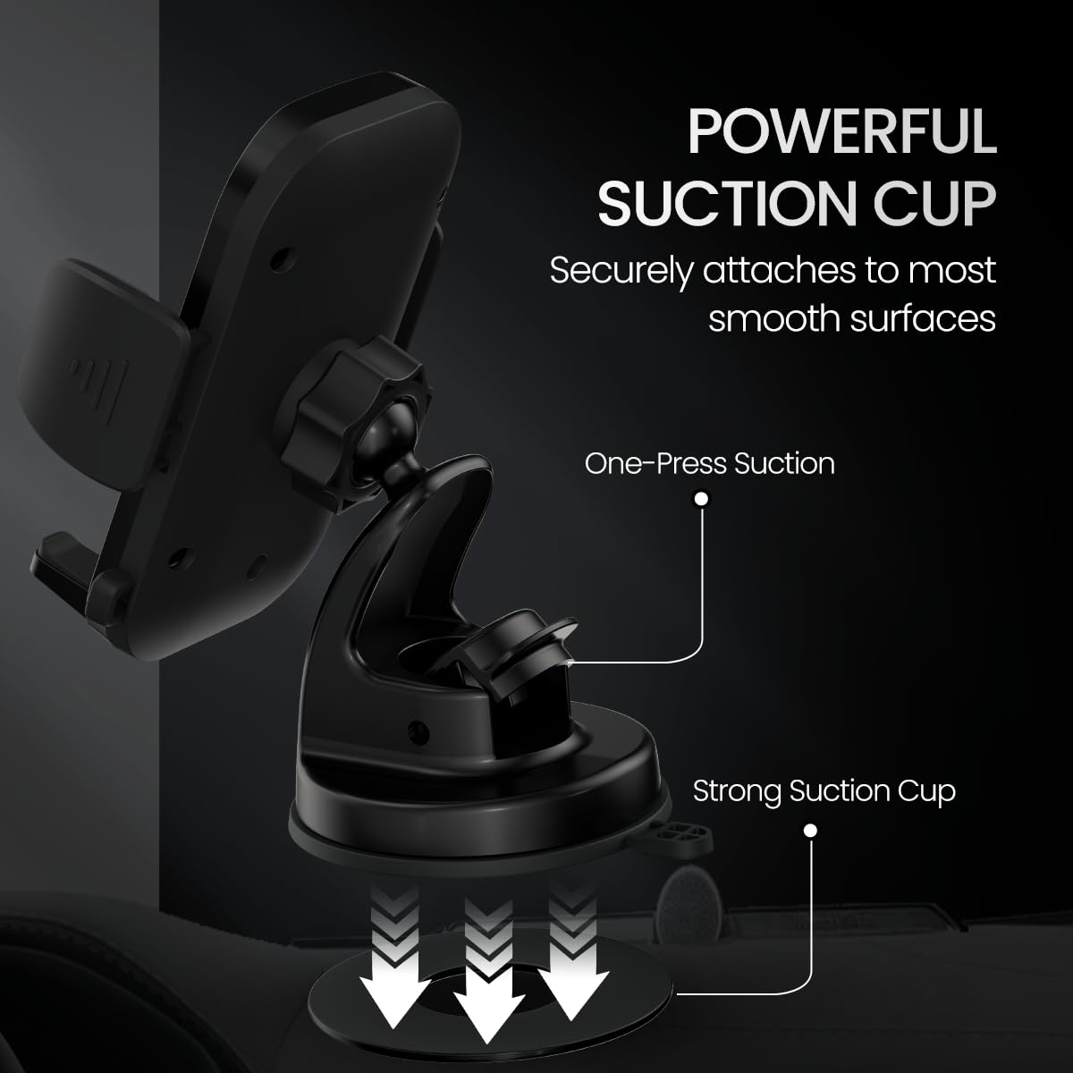 Clamp Car Phone Holder Stand with 360 Degree Rotation, Strong Grip, Suction Cup Mount, Single Hand Use, Shockproof Build, Mobile Stand for Car (Black)