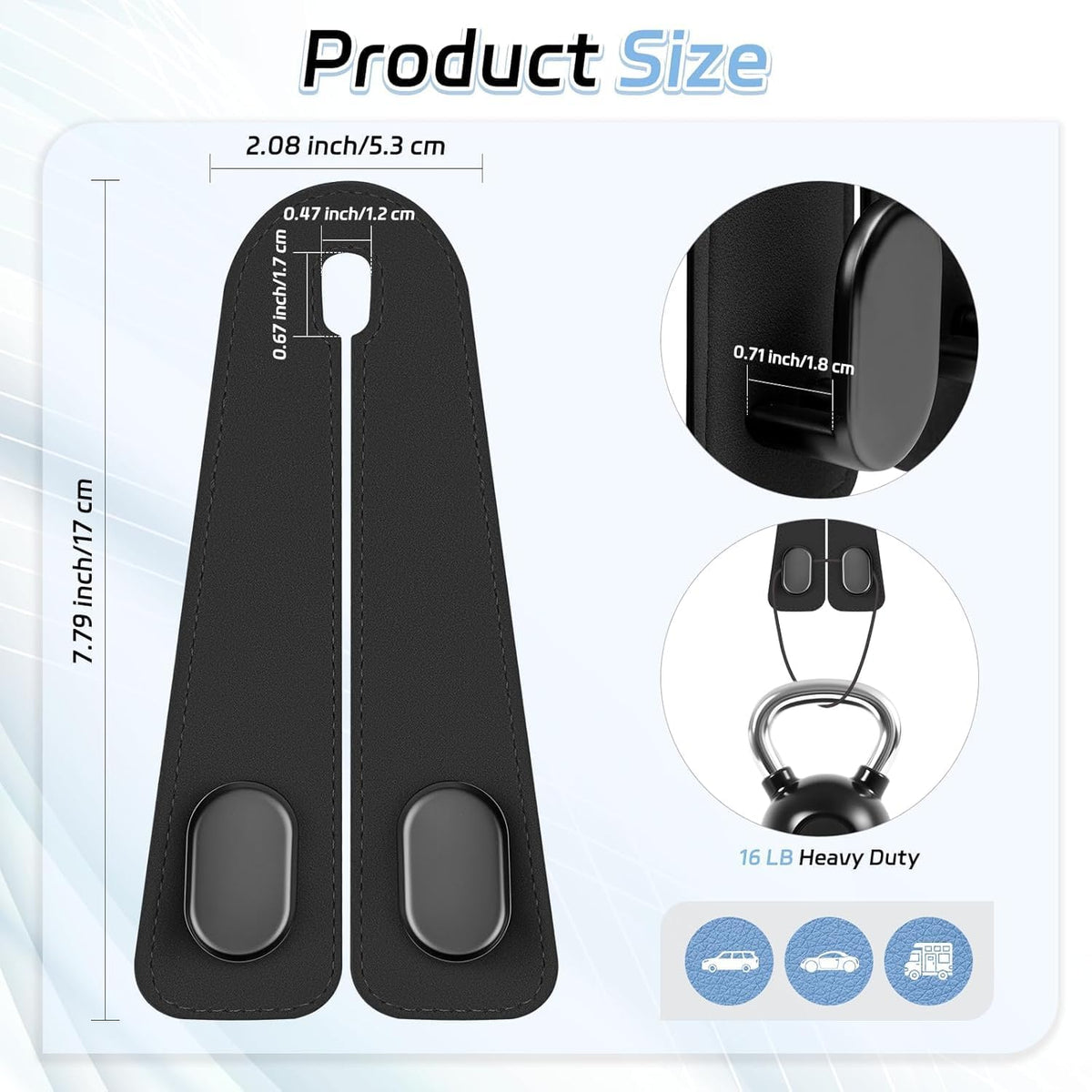 2 Pack Car Seat Headrest Double Hooks Leather Car Back Seat Headrest Hooks