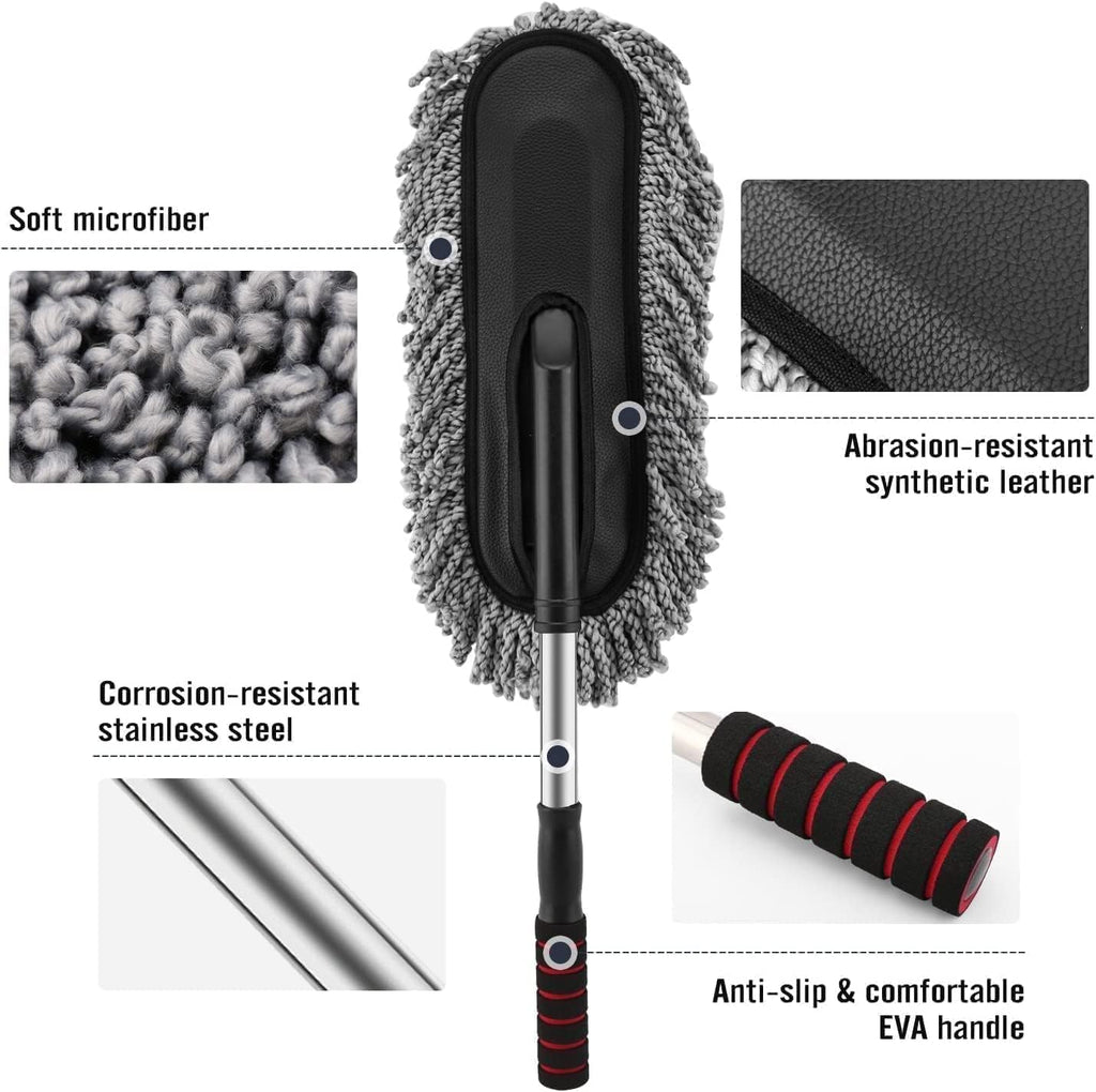 2 Pcs Soft Microfiber Duster with Extendable Handle Exterior Scratch Free Car Cleaning Tool, Car Duster Brush