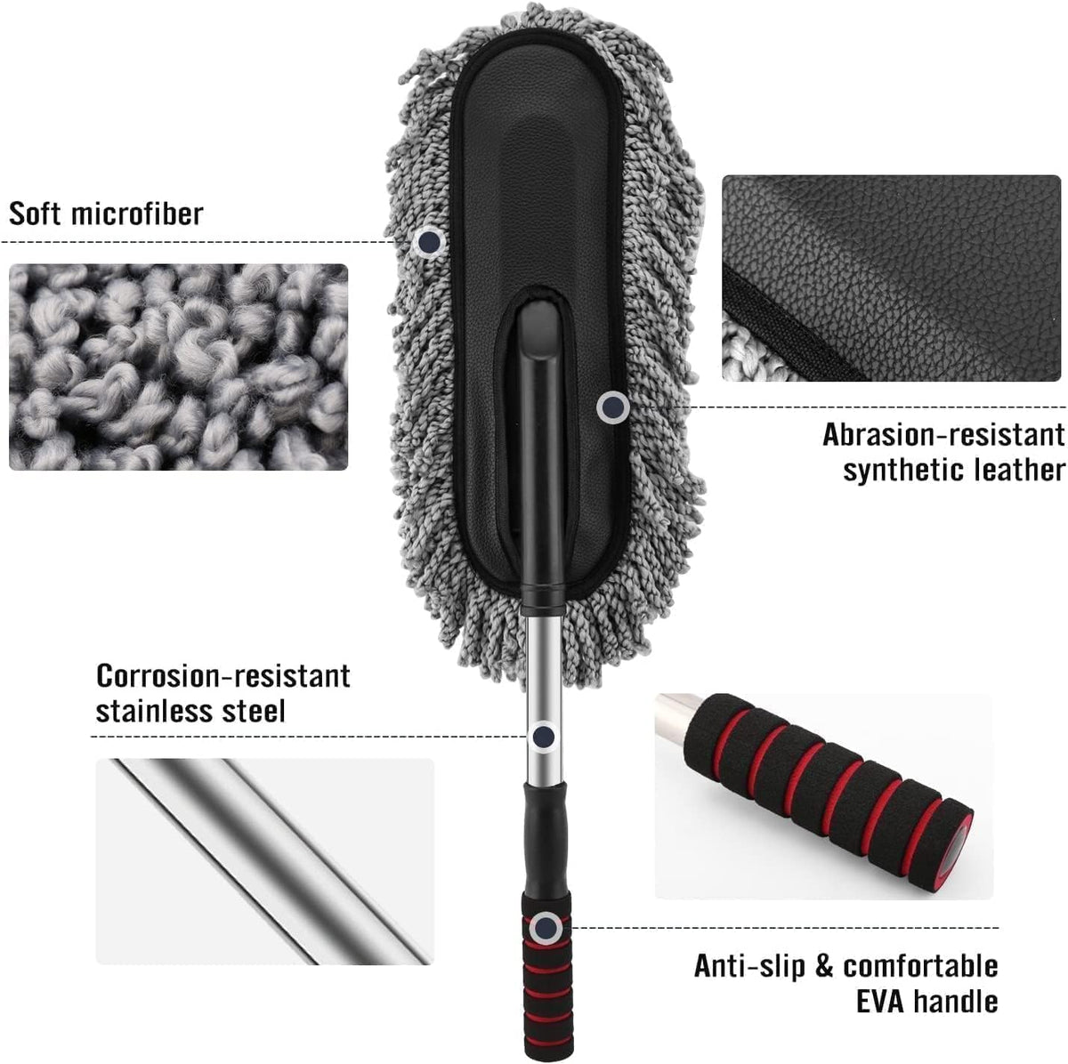 2 Pcs Soft Microfiber Duster with Extendable Handle Exterior Scratch Free Car Cleaning Tool, Car Duster Brush
